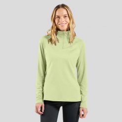 Bluza bez kaptura rozpinana Odlo Mid layer 1/2 zip ESSENTIAL CERAMIWARM. Zielone bluzy Odlo, bez wzorów, bez kaptura. Za 329.99 zł.