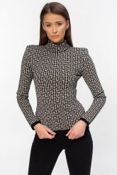 BALMAIN Damska bluzka z golfem w czarny monogram. Brązowe golfy Balmain, s, bez wzorów, z dzianiny, bez ramiączek. W wyprzedaży za 2,999.99 zł.