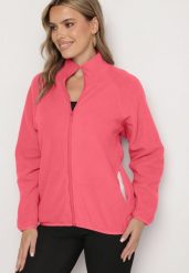 Różowa Bluza na Suwak o Prostym Kroju ze Stójką i Kieszeniami Esamira. Czerwone bluzy Born2be, l, bez wzorów, z jeansu, bez kaptura. Za 29.99 zł.