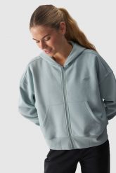 4F Bluza dresowa rozpinana z kapturem damska - turkusowa XL. Niebieskie bluzy 4f, xl, bez wzorów, z bawełny, z kapturem. W wyprzedaży za 59.99 zł.
