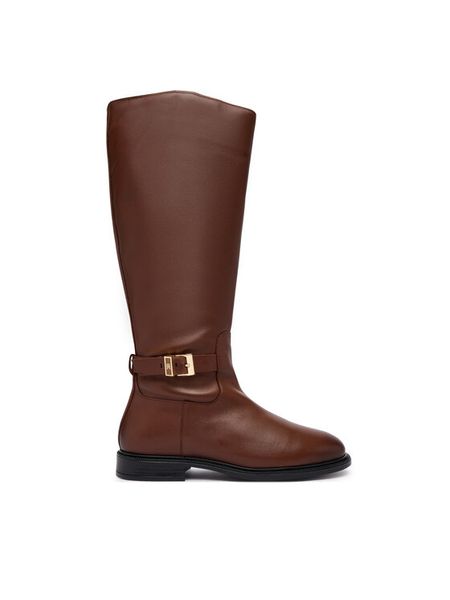 Tommy Hilfiger Kozaki Th Buckle Leather Knee Boot FW0FW09572 Brązowy. Brązowe kozaki TOMMY HILFIGER, ze skóry, bez obcasa, bez zapięcia. Za 949.99 zł.