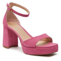 Sandały Unisa. Czerwone sandały Unisa, bez wzorów, bez obcasa, na słupku, bez zapięcia. Za 419.99 zł.