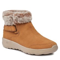 Botki Skechers. Brązowe botki Skechers, bez wzorów, bez obcasa, na płaskiej podeszwie, bez zapięcia. Za 399.99 zł.