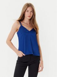 Morgan Top 242-OLAFI Niebieski Slim Fit. Niebieskie topy Morgan, bez wzorów, z syntetyku, bez kołnierzyka, bez ramiączek. Za 189.99 zł.