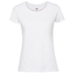 Koszulka Damska Iconic 195 Plain T-shirt. Białe bluzki FRUIT OF THE LOOM, bez wzorów, bez kołnierzyka, bez ramiączek. Za 36.99 zł.
