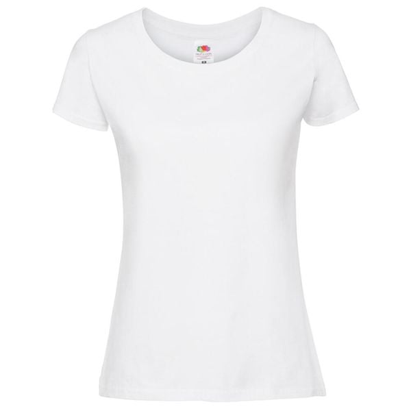 Koszulka Damska Iconic 195 Plain T-shirt. Białe bluzki FRUIT OF THE LOOM, bez wzorów, bez kołnierzyka, bez ramiączek. Za 36.99 zł.