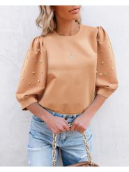 Milan Kiss Bluza w kolorze jasnobrązowym rozmiar: M. Brązowe bluzy Milan Kiss, m, bez wzorów, bez kaptura. Za 109.52 zł.