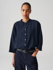 OPUS Bluzka "Fanari" w kolorze granatowym rozmiar: 34. Niebieskie bluzki Opus, bez wzorów, bez kołnierzyka, bez ramiączek. Za 154.95 zł.