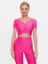 Guess Bluzka Delma V3GP09 KBOA2 Różowy Regular Fit. Czerwone bluzki Guess, s, z aplikacjami, z syntetyku, bez kołnierzyka, bez ramiączek. Za 269.99 zł.