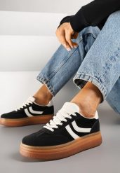 Czarne Sneakersy Typu Kultowe Tenisówki na Niskiej Platformie Olritia. Czarne obuwie sportowe Renee, z jeansu, bez zapięcia, tenisowe. Za 84.99 zł.