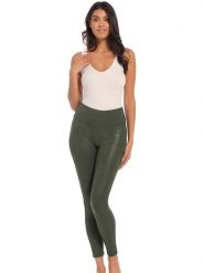Magic Bodyfashion Legginsy "Leather Look Leggings" w kolorze zielonym ze skóry syntetycznej rozmiar: XL. Zielone legginsy MAGIC Bodyfashion, xl, bez wzorów, ze skóry, z podwyższonym stanem. Za 154.07 zł.