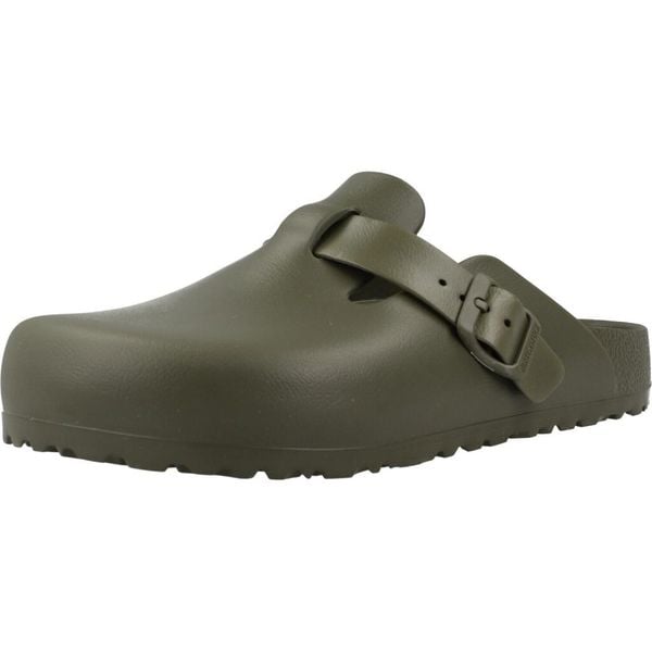 Klapki Birkenstock Boston Eva Damskie. Zielone klapki Birkenstock, bez wzorów, z materiału, bez obcasa. Za 335.65 zł.