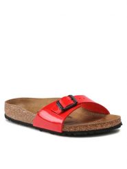 Birkenstock Klapki Madrid Bs 1019460 Czerwony. Czerwone klapki Birkenstock, bez wzorów, ze skóry, bez obcasa. Za 319.99 zł.