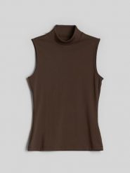4F Top slim gładki damski - brązowy XS. Brązowe topy 4f, m, bez wzorów, z dzianiny, bez kołnierzyka, bez ramiączek. Za 69.99 zł.