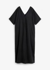 Sukienka kaftanowa z czystego lnu. Czerwone sukienki bonprix, na lato, bez wzorów, ze lnu, bez kołnierzyka, bez ramiączek. Za 269.99 zł.