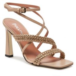 Sandały Pollini. Brązowe sandały Pollini, bez wzorów, bez obcasa, na słupku, bez zapięcia. Za 1,989.00 zł.