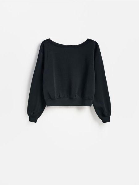 Gładka bluza z modalem - czarny. Czarne bluzy Reserved, l, bez wzorów, z dzianiny, bez kaptura. Za 119.99 zł.