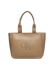 Calvin Klein Torebka Bold Ck Medium Tote LV04F3218G Beżowy. Brązowe shopper Calvin Klein, bez wzorów, ze skóry, bez dodatków. Za 569.99 zł.