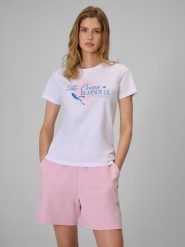 4F T-shirt regular z nadrukiem damski - biały S. Białe t-shirty 4f, s, bez wzorów, z bawełny, bez kołnierzyka, bez ramiączek. Za 59.99 zł.