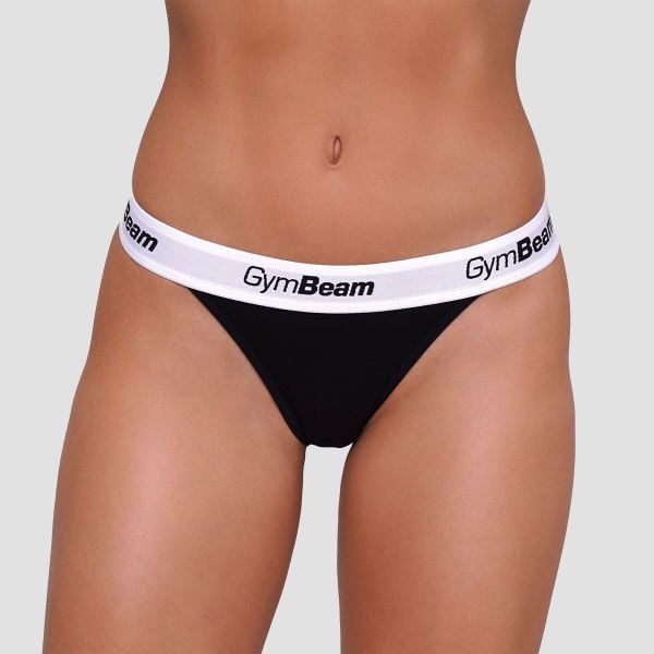 Stringi damskie 3Pack z elastycznym pasem. Czarne stringi GYMBEAM, bez wzorów, z bawełny. Za 76.90 zł.