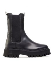 Bronx Sztyblety 47268-A Czarny. Czarne botki Bronx, bez wzorów, ze skóry, bez obcasa, na płaskiej podeszwie, bez zapięcia. Za 379.99 zł.
