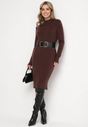Brązowa Sweterkowa Sukienka z Modalem i Wiskozą Ozdobiona Guzikami Hesalttia. Brązowe sukienki Born2be, na co dzień, xl, bez wzorów, z wiskozy, eleganckie, bez kołnierzyka, bez ramiączek, midi, proste. Za 109.99 zł.