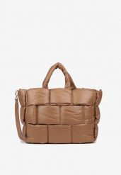 Beżowa Pikowana Torebka Shopperka z Efektem 3D Vamirre. Brązowe shopper Born2be, bez wzorów, z jeansu, eleganckie, pikowane, bez dodatków. Za 159.99 zł.