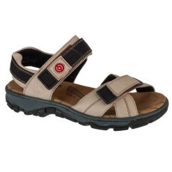 Sandały Rieker Sandals 68851-80 beżowy. Brązowe sandały bez wzorów, z gumy, z otwartym noskiem, bez obcasa, bez zapięcia. Za 388.97 zł.
