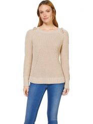 Heine Sweter w kolorze beżowym rozmiar: 44. Brązowe swetry Heine, bez wzorów, z bawełny, bez ramiączek. Za 37.38 zł.