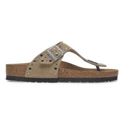 Birkenstock Gizeh Rivet LEVE Taupe Japonki damskie. Brązowe klapki Birkenstock, bez wzorów, ze skóry, bez obcasa. Za 499.99 zł.
