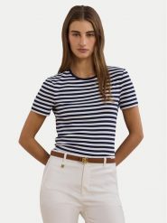 LAUREN RALPH LAUREN T-Shirt 200957662001 Granatowy Slim Fit. Niebieskie t-shirty Lauren Ralph Lauren, m, bez wzorów, z bawełny, bez kołnierzyka, bez ramiączek. Za 199.99 zł.