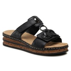 Klapki Rieker. Niebieskie klapki Rieker, bez wzorów, bez obcasa. Za 239.99 zł.