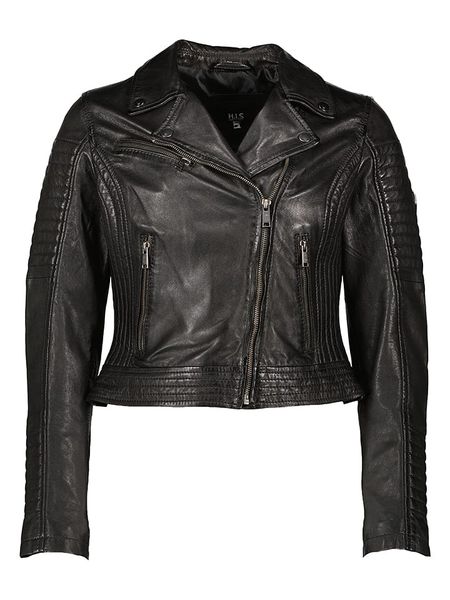 HIS Skórzana kurtka w kolorze czarnym rozmiar: 38. Czarne kurtki HIS, bez wzorów, ze skóry, bez kaptura. Za 613.95 zł.