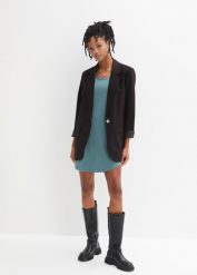 Sukienka shirtowa z bawełny z koronką. Czarne sukienki bonprix, bez wzorów, z bawełny, bez kołnierzyka, bez ramiączek. Za 74.99 zł.