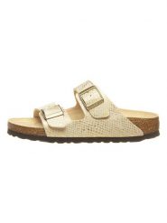 Birkenstock Klapki "Arizona" w kolorze kremowo-złotym rozmiar: 40. Brązowe klapki Birkenstock, bez wzorów, ze skóry, z otwartym noskiem, bez obcasa. Za 285.95 zł.