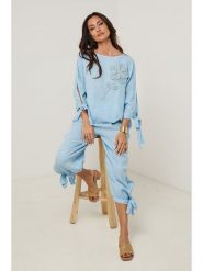 Le Monde du Lin Lniana bluzka w kolorze błękitnym rozmiar: 40/42. Niebieskie bluzki Le Monde du Lin, bez wzorów, ze lnu, bez kołnierzyka, bez ramiączek. Za 121.99 zł.