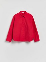 Bawełniana koszula - fioletowy. Fioletowe koszule Reserved, l, bez wzorów, z bawełny, bez kołnierzyka, bez ramiączek. Za 129.99 zł.