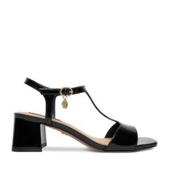 Sandały Nine West. Czarne sandały Nine West, bez wzorów, bez obcasa, na słupku, bez zapięcia. Za 229.99 zł.