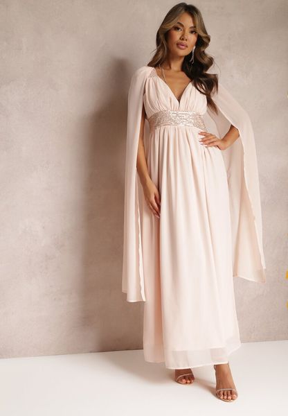 Różowa Maxi Sukienka o Rozkloszowanym Fasonie Ozdobiona Cekinami na Szerokich Ramiączkach Nedilva. Czerwone sukienki Renee, m, bez wzorów, bez kołnierzyka, bez ramiączek, maxi, rozkloszowane. Za 159.99 zł.