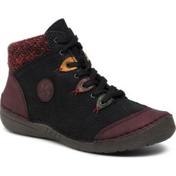 Botki RIEKER - 52513-36 Schwarz Kombi. Czarne botki Rieker, bez wzorów, z materiału, bez obcasa, bez zapięcia. Za 269.00 zł.