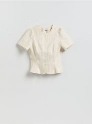 Koszula z bufkami - złamana biel. Koszule Reserved, l, bez wzorów, z bawełny, bez kołnierzyka, bez ramiączek. Za 139.99 zł.