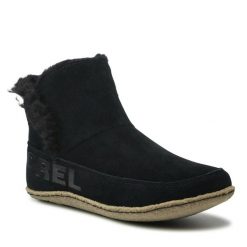 Botki Sorel. Czarne botki Sorel, bez wzorów, bez obcasa, na płaskiej podeszwie, bez zapięcia. Za 499.99 zł.