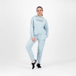 Spodnie dresowe damskie Puma Gym & Pilates. Niebieskie spodnie dresowe Puma, s, bez wzorów, z bawełny, na fitness i siłownię. W wyprzedaży za 89.99 zł.
