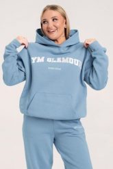 Bluza fitness damska Gym Glamour college sky. Niebieskie bluzy GYM GLAMOUR, uniwersalny, bez wzorów, z bawełny, z kapturem. Za 199.99 zł.
