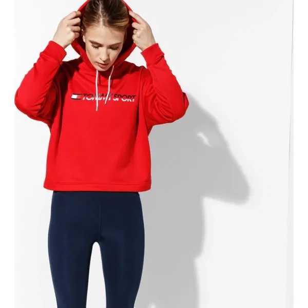 Tommy Sport Bluza Z Kapturem Cropped Vertical Logo , czerwony, rozmiar XS. Czerwone bluzy TOMMY HILFIGER, s, bez wzorów, z materiału, z kapturem. W wyprzedaży za 279.99 zł.