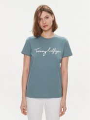 Tommy Hilfiger T-Shirt Signature WW0WW41674 Niebieski Regular Fit. Niebieskie t-shirty TOMMY HILFIGER, m, bez wzorów, z bawełny, bez kołnierzyka, bez ramiączek. Za 99.99 zł.