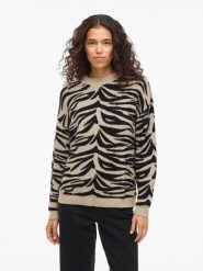 Vila Sweter "Vifema" w kolorze beżowo-czarnym rozmiar: XS. Brązowe swetry Vila, xs, bez wzorów, bez ramiączek. Za 78.84 zł.