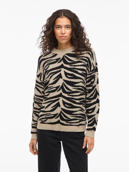 Vila Sweter "Vifema" w kolorze beżowo-czarnym rozmiar: M. Brązowe swetry Vila, m, bez wzorów, bez ramiączek. Za 118.01 zł.