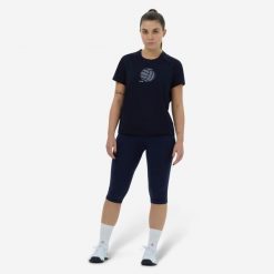 Legginsy do siatkówki damskie. Niebieskie legginsy ALLSIX, s, bez wzorów, z bawełny. Za 19.99 zł.