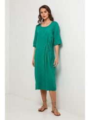 Lin Passion Lniana sukienka w kolorze zielonym rozmiar: 36/38. Zielone sukienki Lin Passion, na co dzień, z aplikacjami, ze lnu, klasyczne, bez kołnierzyka, bez ramiączek, midi, proste. Za 173.99 zł.